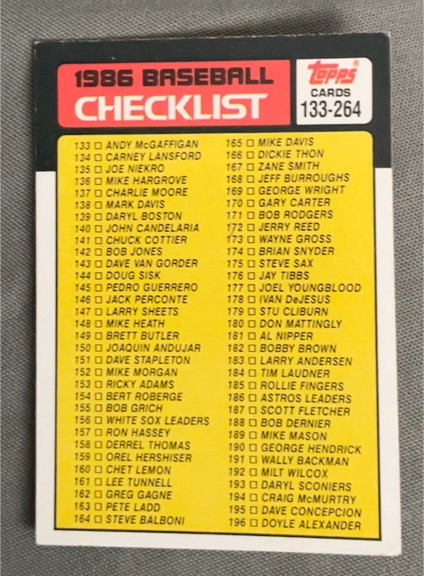 1986 Topps #263 Checklist 133-264 — front