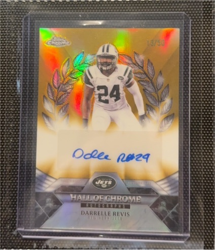 2025 Topps Chrome Darrelle Revis Hall Of Chrome Auto Gold Refractor #13/50 — front