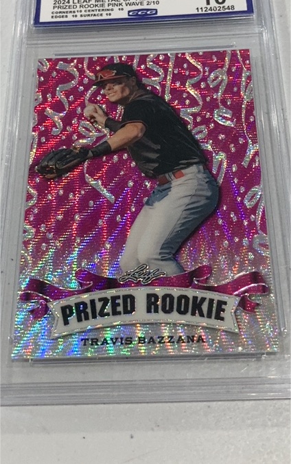 2024 Leaf Metal #2 Travis Bazzana Prized Rookie Pink Wave — front