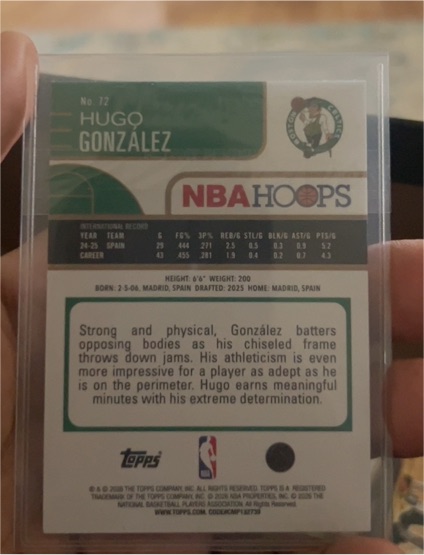 2025-26 Topps NBA Hoops #72 Hugo Gonzalez — front