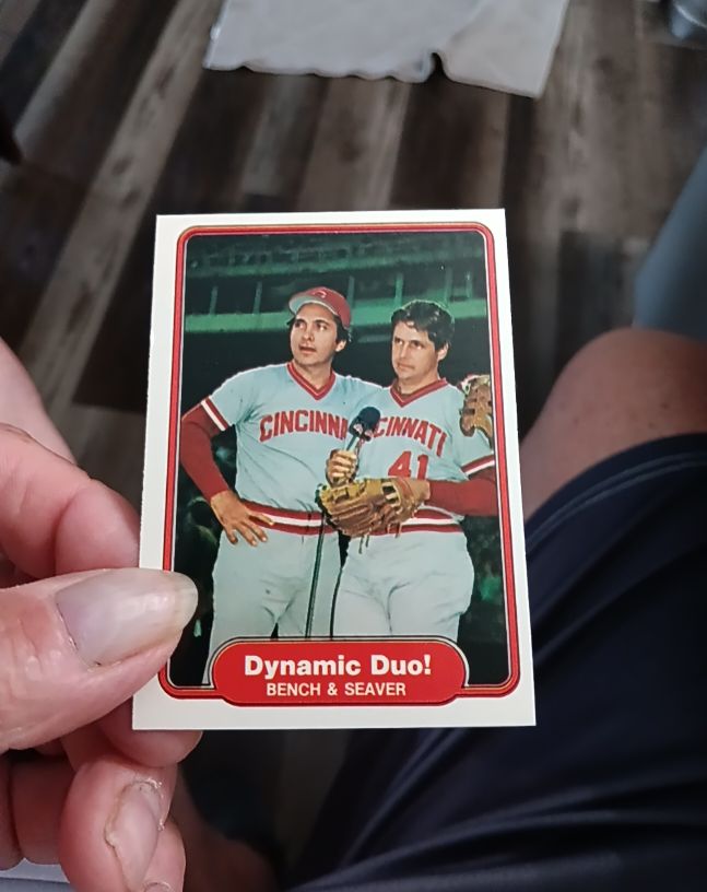 1982 Fleer #634 Dynamic Duo! Johnny Bench & Tom Seaver — front