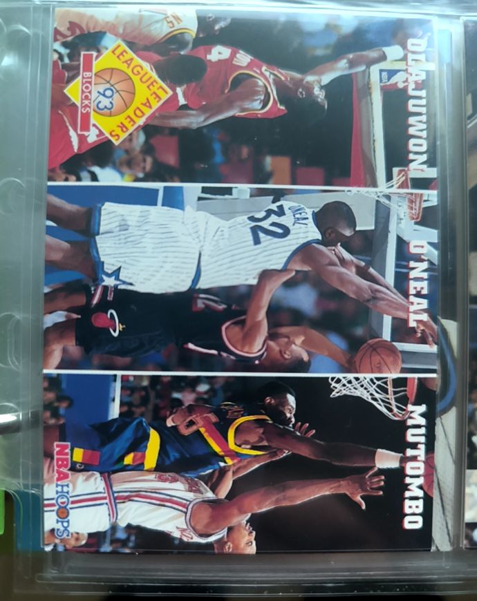 1993-94 NBA Hoops #290 Shaquille O'Neal, Hakeem Olajuwon, Dikembe Mutombo — front
