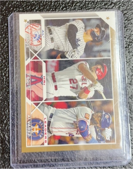 2023 Topps Series 1 #246 AL Home Run Leaders Aaron Judge Mike Trout Yordan Alvarez — front