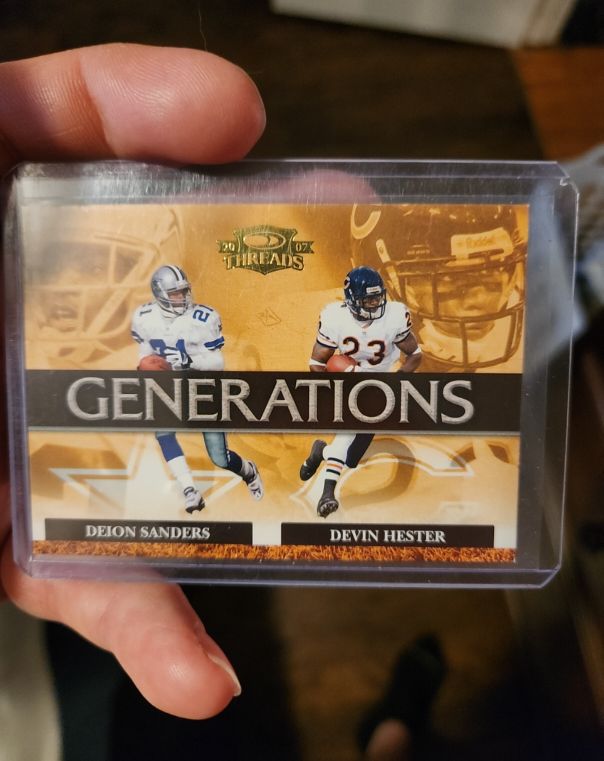 2007 Donruss Threads Generations Gold #G-2 Deion Sanders / Devin Hester — front