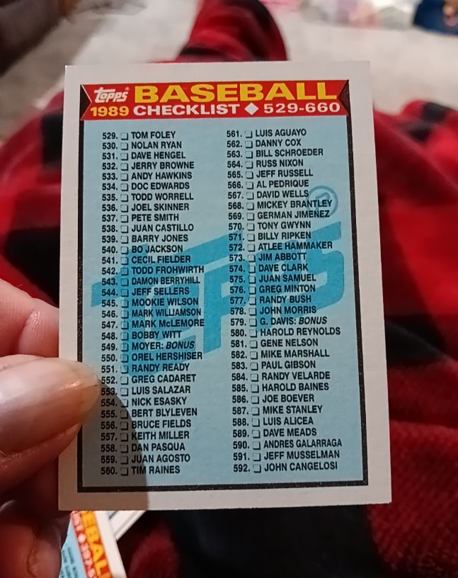 1989 Topps Baseball Checklist #529-660 — front