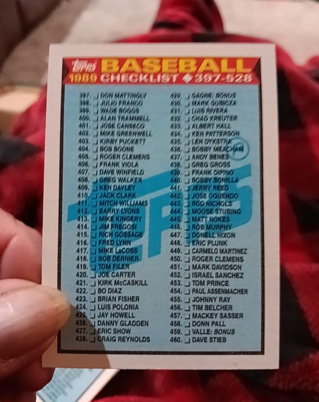 1989 Topps Baseball Checklist #397-528 — front