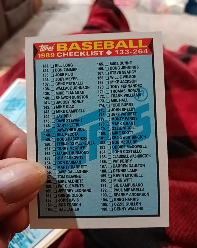 1989 Topps Baseball Checklist #133-264 — front