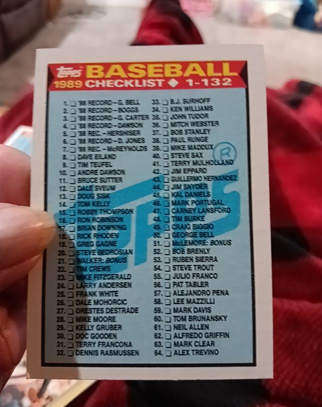 1989 Topps #118 Checklist — front
