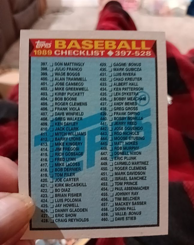1989 Topps Checklist #524 — front
