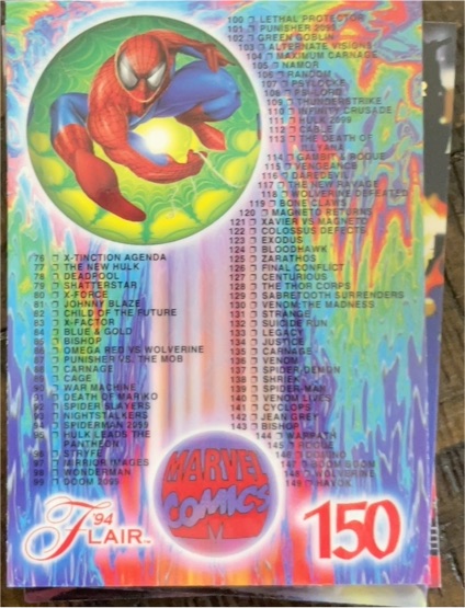 1994 Flair Marvel Annual #150 Checklist Spider-Man — front