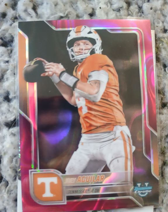 2025 Bowman University Chrome #192 Joey Aguilar Pink Lava Refractor — front