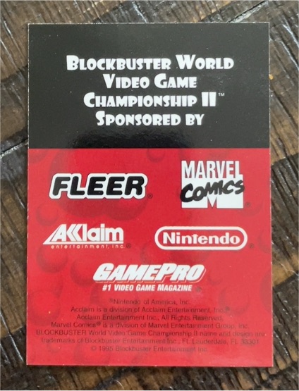 1995 Blockbuster World Video Game Championship II Card — front