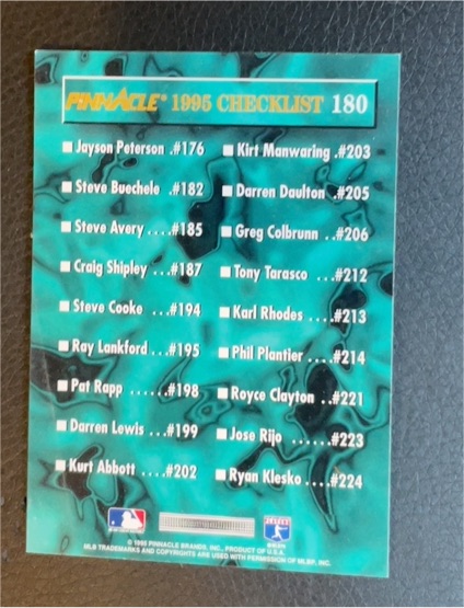 1995 Pinnacle #180 Checklist — front