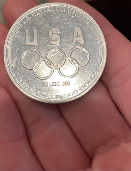 1996 General Mills USA Winter Olympic Team Aluminum Coin — front