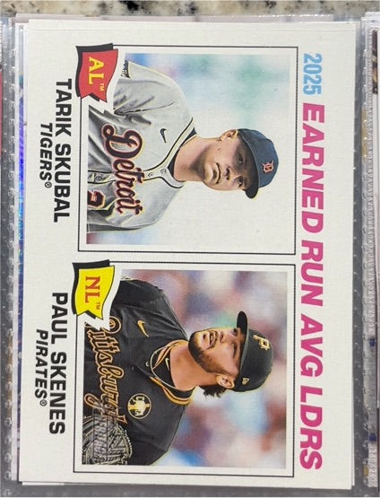 2026 Topps Heritage #7 Tarik Skubal / Paul Skenes 2025 Earned Run Avg Leaders — front
