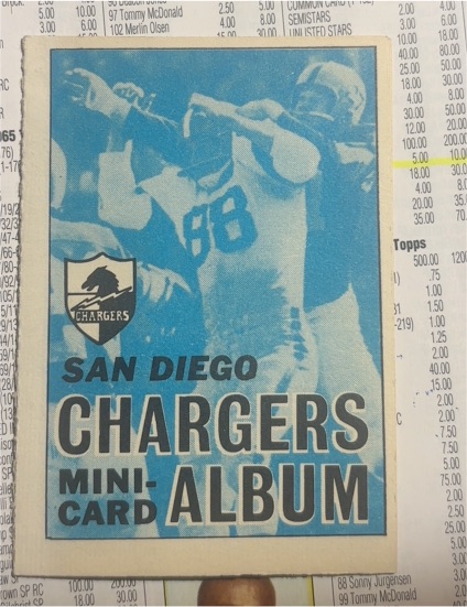 1969 Topps #26 San Diego Chargers Mini Card Album — front
