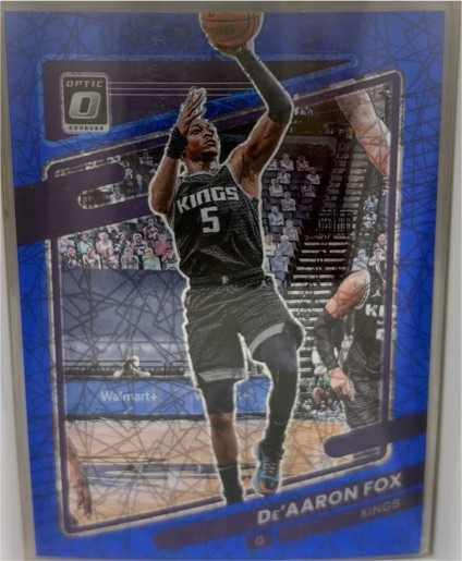 2021-22 Donruss Optic #85 De'Aaron Fox Blue Velocity Prizm Sacramento Kings — front