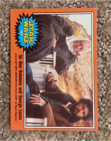 1977 Topps Star Wars #329 Sir Alec Guinness and George Lucas — front