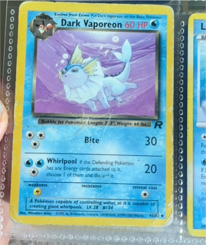 1999 vaporeon pokemon card 1999 Pokémon Team Rocket #45 Dark Vaporeon