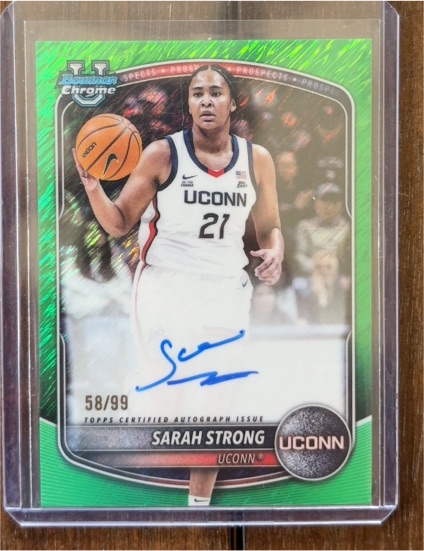 2025 Bowman Chrome U #CPA-SS Sarah Strong UCONN Green Shimmer Auto