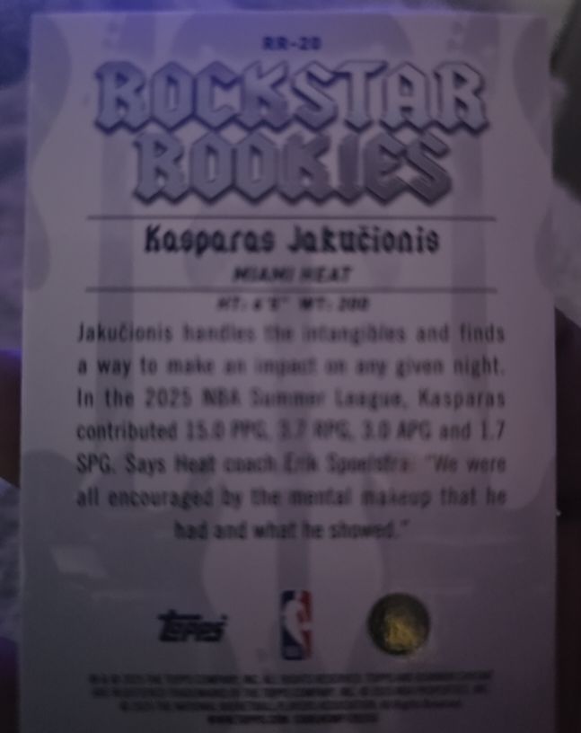 2025 Bowman #RR-20 Kasparas Jakucionis Rockstar Rookies — front