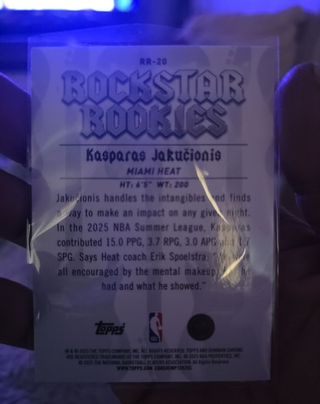 2025 Bowman Chrome Rockstar Rookies #RR-20 Kasparas Jakucionis — front
