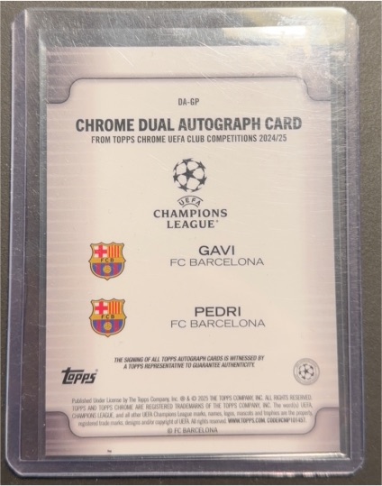 2024-25 Topps Chrome UEFA Club Competitions Chrome Dual Autograph Card Gavi & Pedri — front
