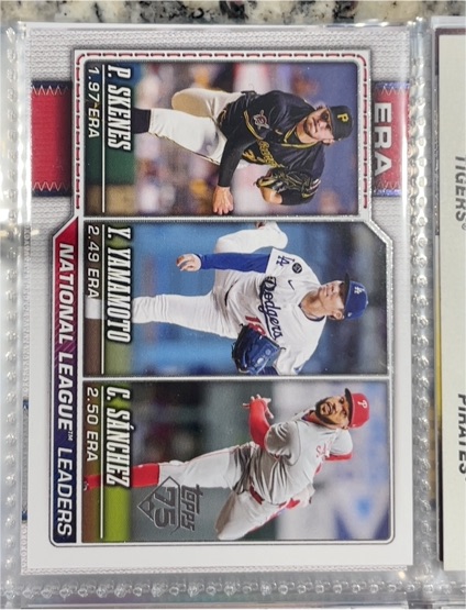 2026 Topps Series 1 #203 National League ERA Leaders Paul Skenes, Yoshinobu Yamamoto, Cristopher Sánchez — front