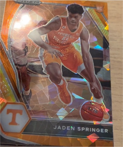 2021-22 Panini Prizm Draft Picks #19 Jaden Springer Orange Ice Prizm Rookie Card — front