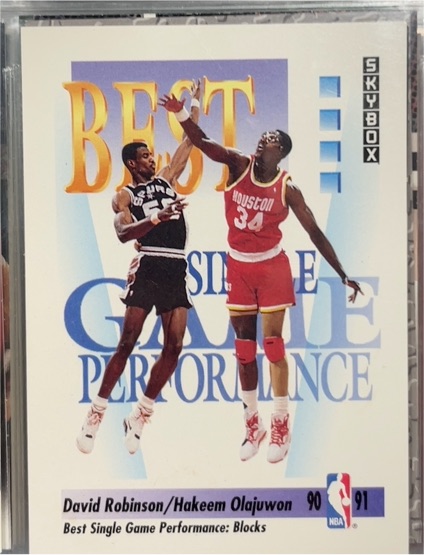1991 SkyBox #311 David Robinson/Hakeem Olajuwon Best Single Game Performance Blocks — front