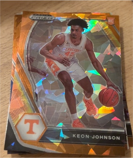 2021 Panini Prizm Draft Picks #7 Keon Johnson Orange Cracked Ice Rookie — front