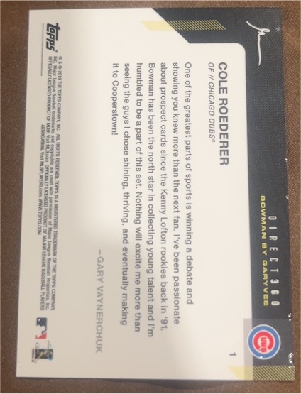 2019 Topps Direct 360 #1 Cole Roederer — front