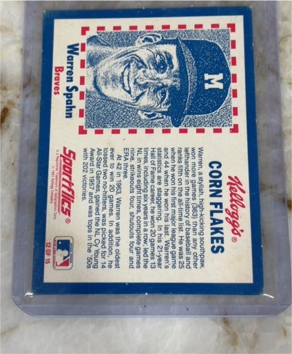 1991 Kellogg's Corn Flakes Baseball Greats #12 Warren Spahn — front