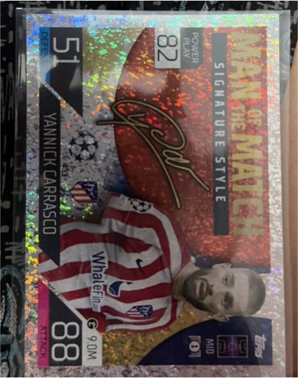 2022-23 Topps Match Attax #433 Yannick Carrasco Man of the Match Signature Style Red Parallel — front