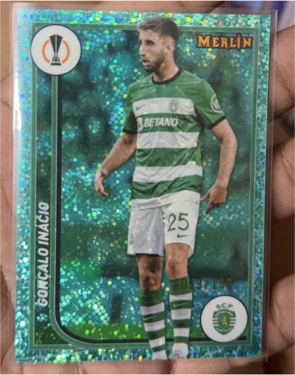 2023-24 Topps Merlin UEFA Club #135 Goncalo Inacio Aqua Speckle Refractor — front