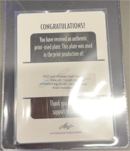 2022 Leaf Ultimate Draft Football Ultimate X Signatures Cyan Printing Plate #UXS-AH1 Aidan Hutchinson — front
