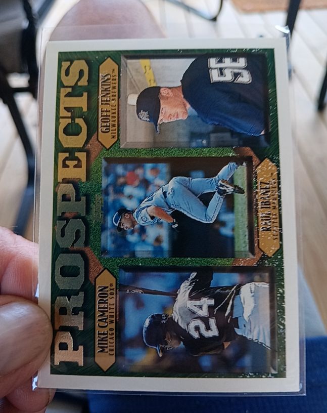 1997 Topps #201 Prospects Geoff Jenkins, Mike Cameron, Raul Ibanez — front
