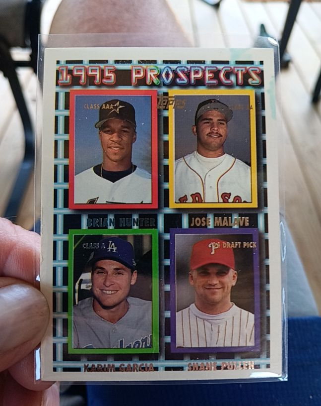 1995 Topps #237 Prospects Brian Hunter Jose Malave Karim Garcia Shane Pullen — front