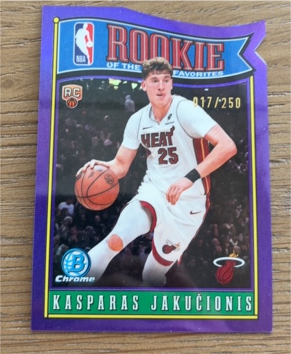 2025 Bowman Chrome #RY-12 Kasparas Jakučionis Rookie of the Year Favorites Purple — front