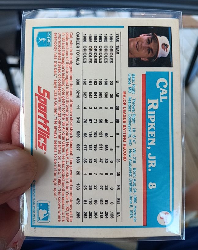 1987 Sportflics #8 Cal Ripken Jr. — front