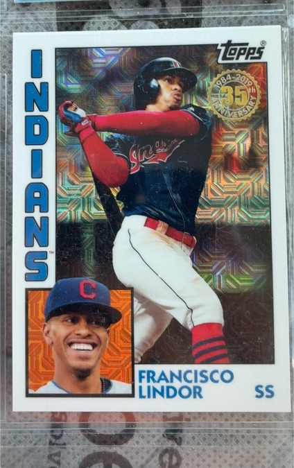 2019 Topps #T84-9 Francisco Lindor Silver Pack 1984 Mojo Chrome — front