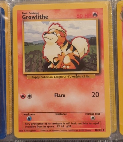 1999 Pokémon #28 Growlithe — front