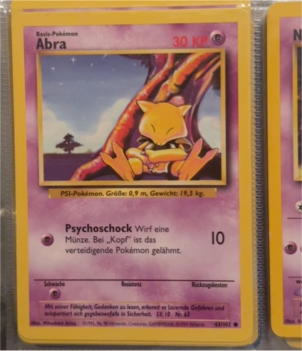 1995 Wizards of the Coast Pokémon #43 Abra — front
