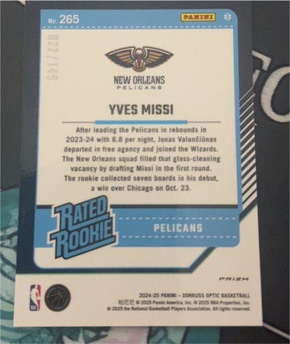 2024-25 Panini Donruss Optic #265 Yves Missi — front