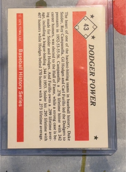 1979 TCMA Baseball History Series #43 Dodger Power — front