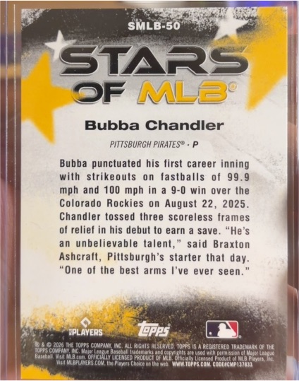 2026 Topps Stars of MLB #SMLB-50 Bubba Chandler — front