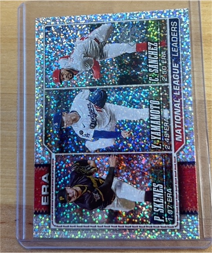 2022 Topps National League Leaders ERA C. Sanchez, T. Yamamoto, P. Stevens — front