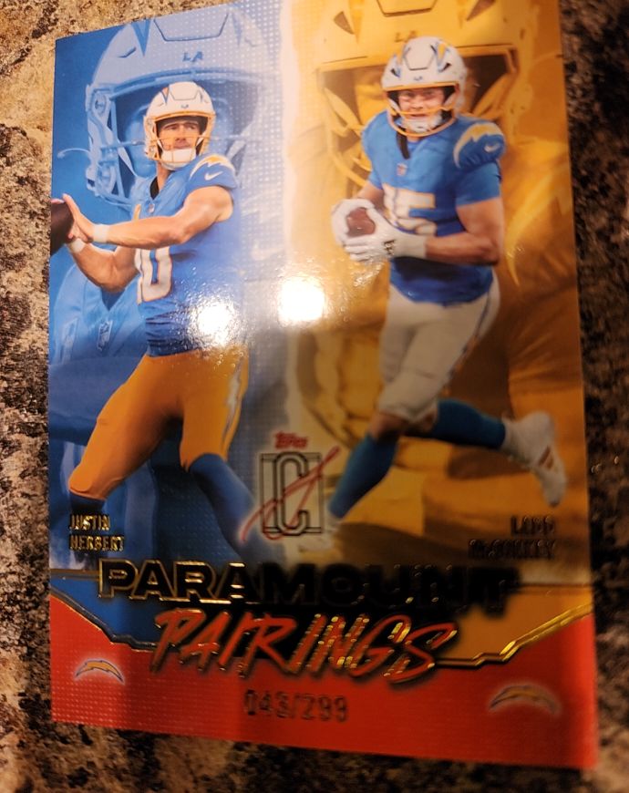 2021 Topps DC Paramount Pairings #PP-JE-AE Justin Herbert Austin Ekeler — front