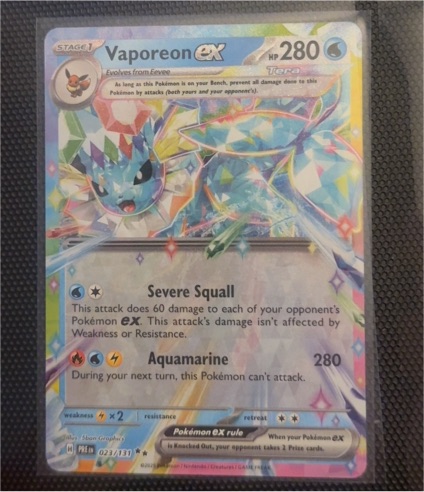 2012 Pokémon Black & White Plasma Storm #23 Vaporeon ex — front