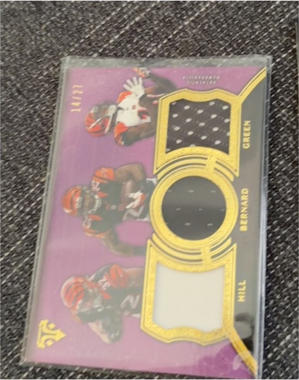 2020 Panini Triumvirate #14/27 Joe Mixon, Tee Higgins, Ja'Marr Chase — front